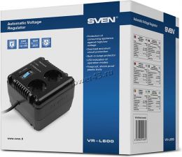 Стабилизатор напряжения SVEN VR-V 600, 200Вт, 2*CEE7/2 розетки, 230В, серебристый Цена