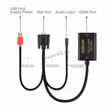 Переходник-конвертор видеосигнала VGA +аудио - > HDMI, длина 20см, индикаторы Цена