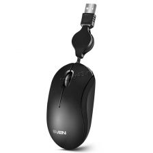 Мышь SVEN RX-60 USB черная, скручивающийся в рулетку кабель Купить