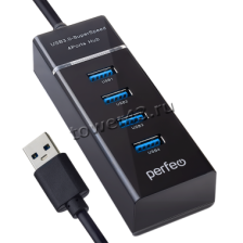 Контроллер внешний USB3.0 Perfeo USB-HUB 4 Port, 3.0 (PF-H031 Black) чёрный Купить