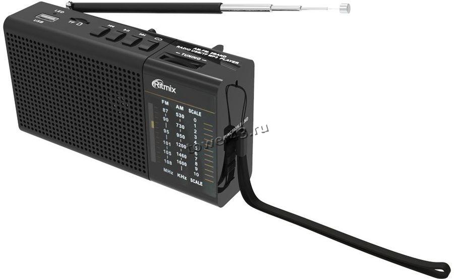 Радиоприемник RITMIX RPR-155 FM/AM, питание от сети, USB, microSD, AUX, АКБ черный