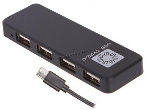 Контроллер внешний Type-С Hub 5bites HB24C-210BK 4 порта USB2.0 черный Купить
