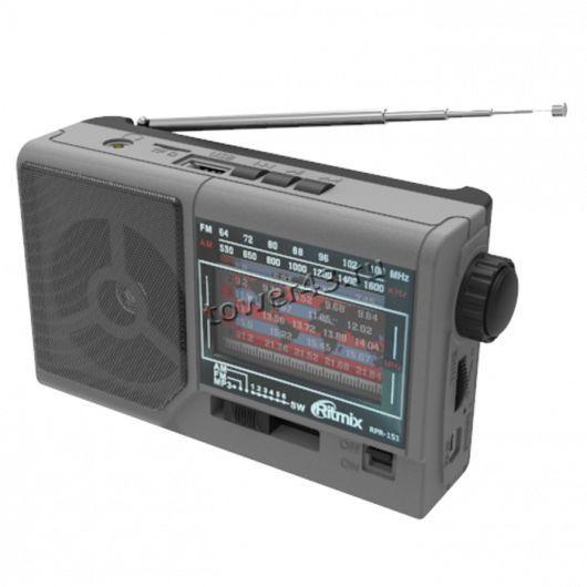 Радиоприемник RITMIX RPR-151 FM/AM/КВ, питание от сети, USB, microSD, AUX, АКБ серый