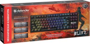 Клавиатура DEFENDER BLITZ механическая игровая 87кн, подсветка 12 реж, шнур 1,5м Цена
