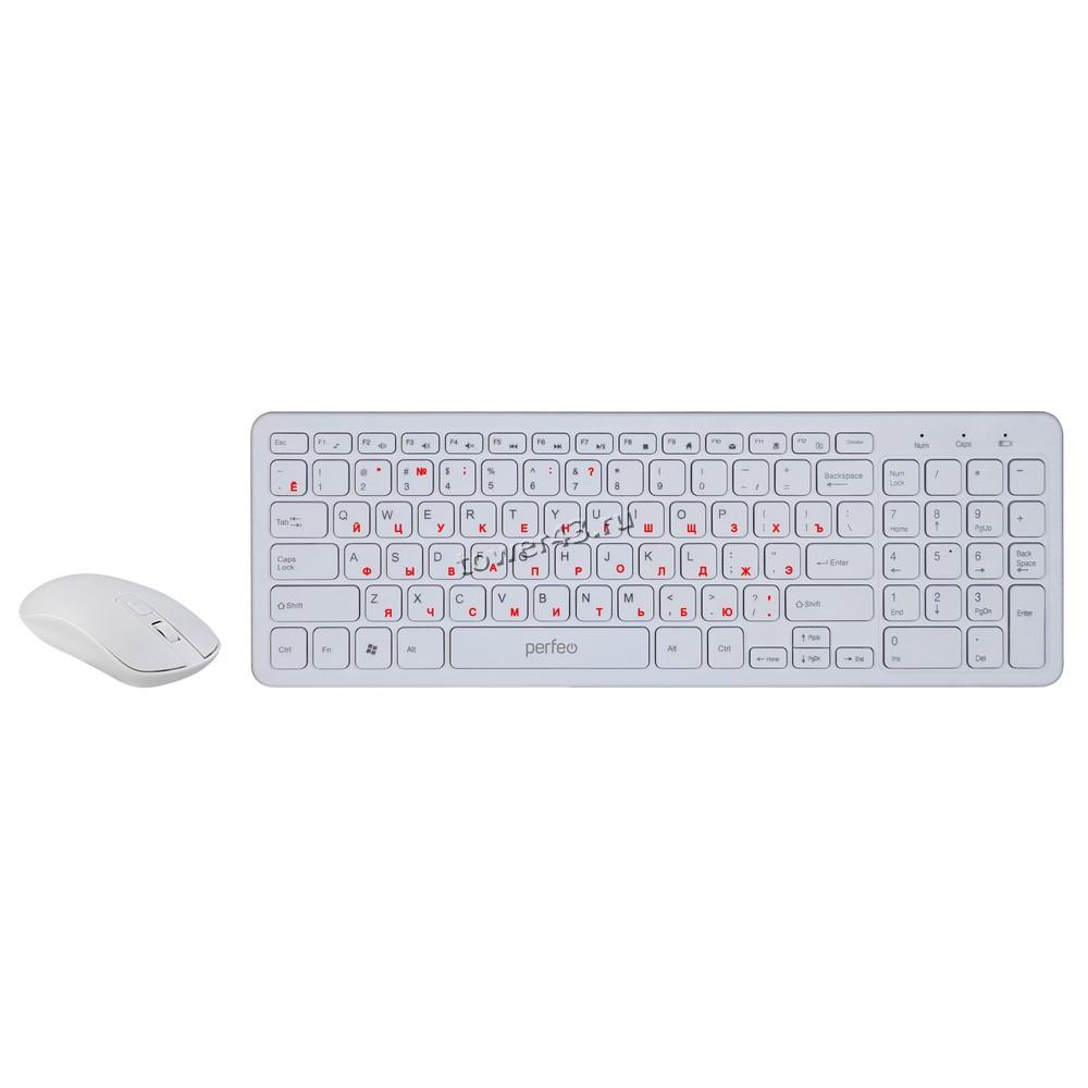 Комплект беспроводной Perfeo UNION клавиатура+ мышь 1000/1200/1600dpi, белый