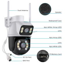 IP камера Hiseeu PTZ WiFi 8мп, уличная, поворот, CCTV Onvif, ноч.до30м, 2 объектива, microSD белая Купить