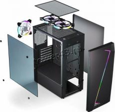 Корпус MidiTower ABR GAMING GQ2 ATX безБП, 2xU2, 1xU3, стекло, нижнийБП, до31см, до 17см, 3х120fan Цена